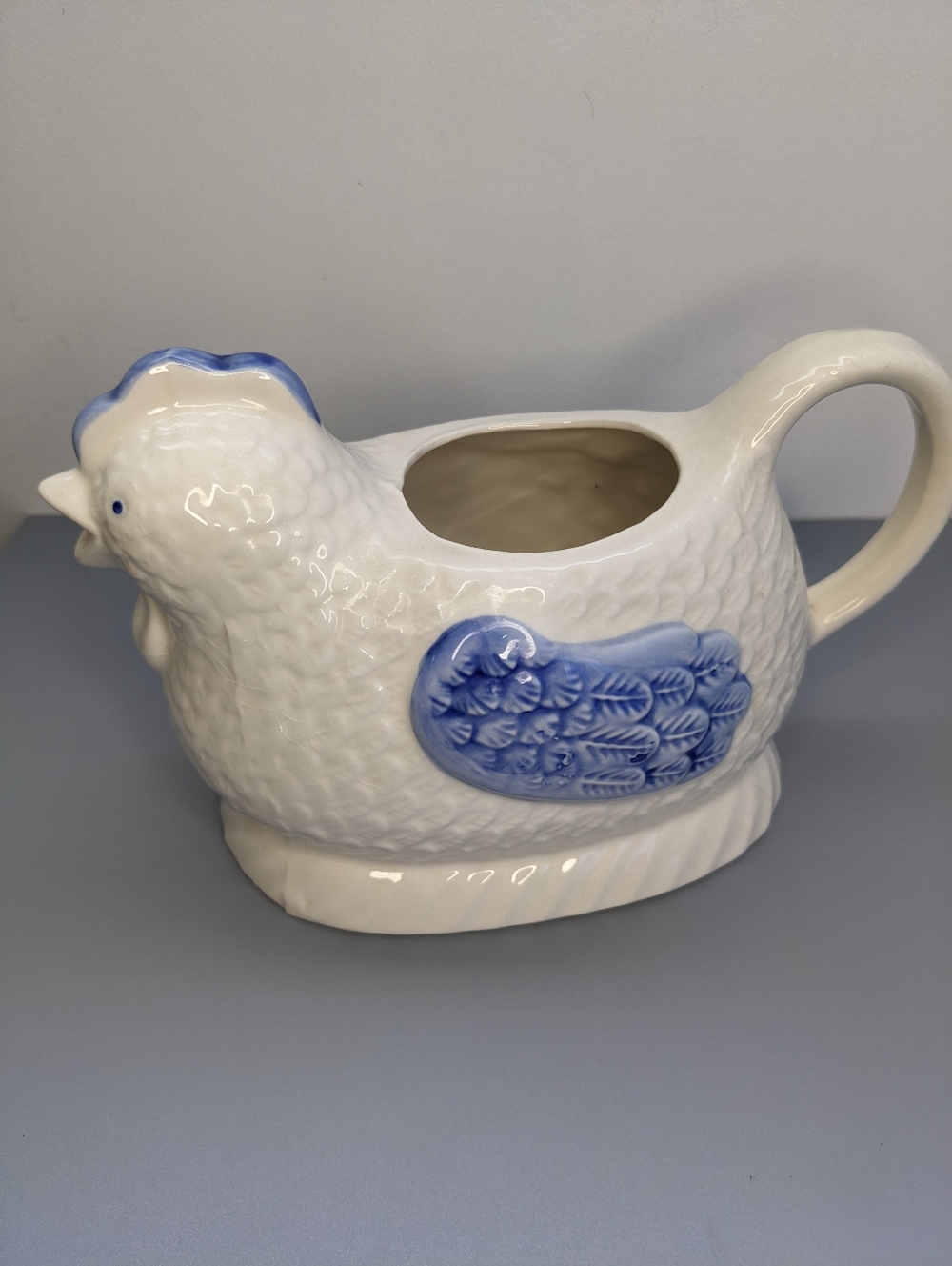 Country Fare Himark Japan Chicken Pitcher White Blue Ceramic 70s  Vintage Gravy